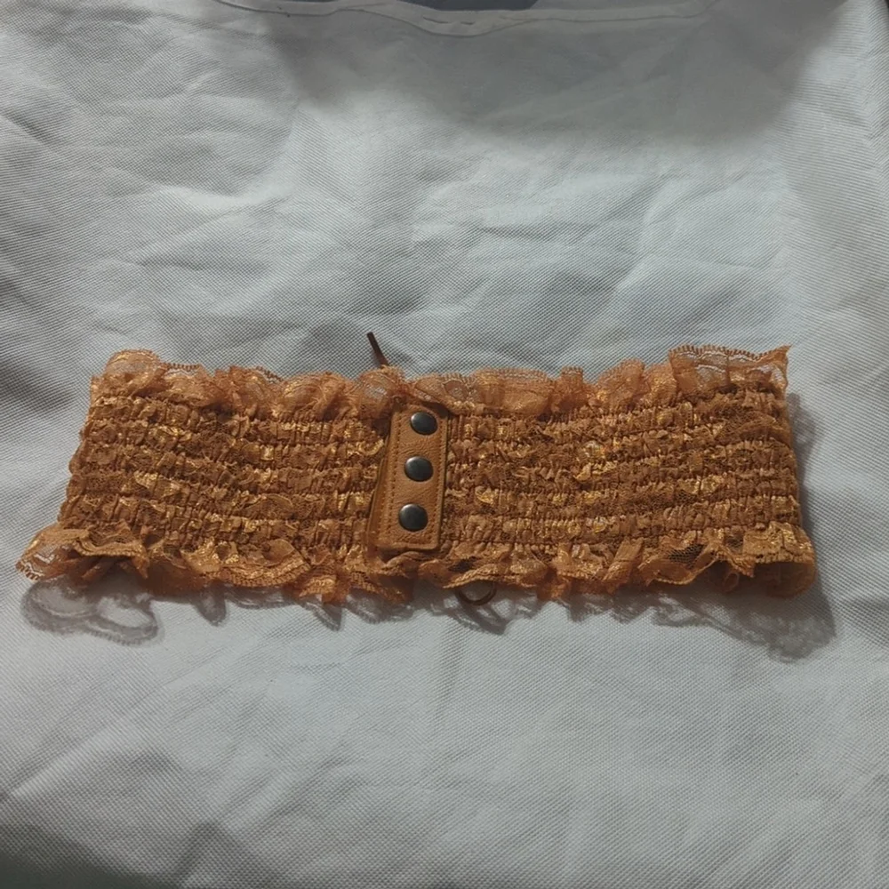 Caramel Brown Lace Faux Leather Lace Up Stretchy Statement Waist Cincher Belt